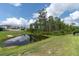 Beautiful pond view from the backyard, showcasing a tranquil and natural setting at 4496 Tatum Loop, Odessa, FL 33556