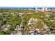 Aerial view showcasing a neighborhood and highlighting a property location with an arrow marker at 634 6Th N St, St Petersburg, FL 33701