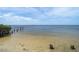 Sandy beach featuring clear water, broken wooden posts, and foliage in a sunny outdoor setting at 812 Point Seaside Dr, Crystal Beach, FL 34681