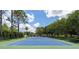 Well-maintained community tennis court with green and blue surface surrounded by lush greenery at 9223 Brindlewood Dr, Odessa, FL 33556