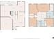 Detailed floor plan showcasing the layout of both floors in the home, including a kitchen, bedrooms, and screened porch at 10808 Whitecap Dr, Riverview, FL 33579