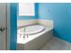 A luxurious bathtub is situated in the tiled corner of the main bathroom at 14027 Bensbrook Dr, Spring Hill, FL 34609