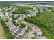Aerial view of a neighborhood featuring lush trees and various houses at 18320 Snowdonia Dr, Land O Lakes, FL 34638