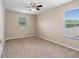 Bedroom with neutral walls, carpet, and two windows bringing in natural light at 18320 Snowdonia Dr, Land O Lakes, FL 34638