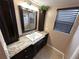 Bathroom vanity with granite countertop, dark cabinetry and decorative plant at 3654 Corsair Ct, New Port Richey, FL 34652