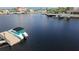 Scenic view of the waterfront with a boat docked, showcasing the property's access to the water at 3654 Corsair Ct, New Port Richey, FL 34652