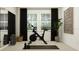 Bright and airy home gym equipped with a stationary bike and free weights at 9558 Runaway Breeze Dr, Land O Lakes, FL 34637