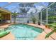 Great screened-in pool with easy steps, potted plants, and green plants for added beauty and serenity at 10306 Shalimar Wood Dr, Thonotosassa, FL 33592