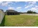 Expansive backyard featuring a screened-in pool area and a well-maintained lawn with perimeter fencing at 11206 Coventry Grove Cir, Lithia, FL 33547