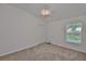 Bright bedroom with neutral walls, soft carpet, and a closet, complemented by a ceiling fan and large windows at 11726 S Stone Ln, Riverview, FL 33569