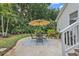 Landscaped backyard featuring an outdoor dining area with a patio and mature trees at 1211 14Th N St, St Petersburg, FL 33705