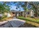 Charming home with a landscaped yard, mature trees, and a concrete walkway at 1753 San Mateo Dr, Dunedin, FL 34698