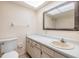 A vanity and large mirror above the sink, and a toilet with built in shelving at 1485 Lakeview Rd # 19, Clearwater, FL 33756