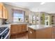 Well-lit kitchen featuring wooden cabinets, an island, stainless steel appliances, and a scenic view at 1933 Fruitridge St, Brandon, FL 33510