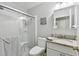Well-maintained bathroom featuring a shower, toilet, sink and neutral colors at 30918 Burleigh Dr, Wesley Chapel, FL 33543