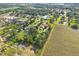 Aerial view of a property with red boundary lines with a home, pool, and farmland at 3217 Mott Rd, Dover, FL 33527