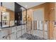 Bathroom featuring double vanity with dark granite counters and unfinished walls needing TLC at 3226 Gardenia Dr, Hernando Beach, FL 34607