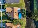 Aerial of a single Gathering home with a pool overlooking a large body of water at 395 Forest Park Rd, Oldsmar, FL 34677