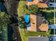 Aerial view of property showcasing the private pool and surrounding mature landscaping along the waterway at 395 Forest Park Rd, Oldsmar, FL 34677