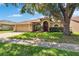 Charming tan home with a two-car garage, well-manicured lawn, and a front yard featuring lovely palm trees at 4418 River Overlook Dr, Valrico, FL 33596