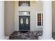 Charming front entrance with elegant double doors, brick walkway, and manicured landscaping at 5160 Loquat Ct, Palm Harbor, FL 34685