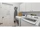Convenient laundry room with modern washer, dryer, and storage cabinets for efficient home management at 892 Crestridge Cir, Tarpon Springs, FL 34688