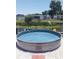 Backyard with stock tank pool surrounded by white gravel and lush green landscaping at 10142 118Th Ave, Largo, FL 33773