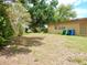 A spacious grassy yard next to a yellow building with exterior details and trees under a bright sunny sky at 10308 Fore Dr, Tampa, FL 33612