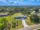 Expansive aerial view of property with mature trees, lush green lawn, and a long driveway leading to the house at 12220 Twin Branch Acres Rd, Tampa, FL 33626