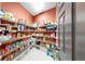 Spacious walk-in pantry with plenty of shelves for ample storage of food and household items at 17610 Buckingham Garden Dr, Lithia, FL 33547