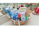 Close up of vanity with a basket containing travel toiletries, razors, and manicure supplies at 18400 Gulf Blvd # 2505, Indian Shores, FL 33785
