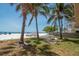 Scenic beach view from the lawn area, enhanced by palm trees and outdoor seating, perfect for leisure at 18400 Gulf Blvd # 2505, Indian Shores, FL 33785