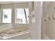 Bathroom with large bathtub, shower, and large mirror at 2120 S Hesperides St, Tampa, FL 33629