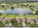 Aerial view features the homes with the lake in the background, golf course in the distance at 2218 Brookfield Greens Cir # 82, Sun City Center, FL 33573