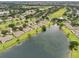 Picturesque aerial view of homes nestled around a tranquil lake in a golf community at 2218 Brookfield Greens Cir # 82, Sun City Center, FL 33573