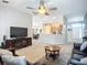 Bright, open-concept living space connecting kitchen, dining, and living areas with tile flooring at 2601 Brookville Dr, Valrico, FL 33596