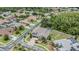 Aerial view of a beautiful neighborhood showcasing the property's location, screened pool, and mature landscaping at 3656 Kalanchoe Pl, Wesley Chapel, FL 33544