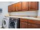 Functional laundry room with ample cabinetry, countertop space, and modern washer/dryer units at 3656 Kalanchoe Pl, Wesley Chapel, FL 33544
