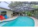 Inviting screened-in pool with clear water and patio area with outdoor seating at 3968 Orchard Hill Cir, Palm Harbor, FL 34684