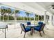 Screened in patio with blue chairs and table overlooking backyard pool at 4353 Dewey Dr, New Port Richey, FL 34652