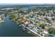 An aerial view showing the home's waterfront location with a private boat dock and easy access to the water at 4649 Neptune Se Dr, St Petersburg, FL 33705