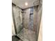 Modern walk-in shower with glass doors, rain shower head and mosaic tile detail at 608 Black Lion Ne Dr, St Petersburg, FL 33716