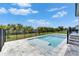 Backyard view of the modern pool and lush landscaping at 6534 Simone Shores Cir, Apollo Beach, FL 33572