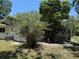 Backyard with lattice porch with mature trees and shrubbery offering a shaded outdoor space at 7601 Pine Hill Dr, Tampa, FL 33617