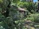 Rustic storage shed surrounded by lush greenery, offering a private and natural setting at 7601 Pine Hill Dr, Tampa, FL 33617