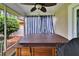 Covered hot tub in a screened patio with privacy curtains and a ceiling fan at 905 Balsamina Dr, Brandon, FL 33510