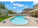 Beautiful kidney-shaped pool with brick surround and artificial turf in a well-maintained backyard at 10596 Lake Seminole Ter, Seminole, FL 33772