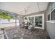 Relaxing covered patio with brick pavers, ceiling fan, and view of the backyard pool at 1120 43Rd N Ave, St Petersburg, FL 33703