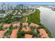 Aerial view of waterfront community surrounded by water, lush greenery, and city skyline in the background at 1122 Shipwatch Cir, Tampa, FL 33602