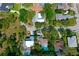 Aerial view of a charming home nestled among lush greenery and mature trees in a quiet neighborhood at 1330 Belcher Dr, Tarpon Springs, FL 34689